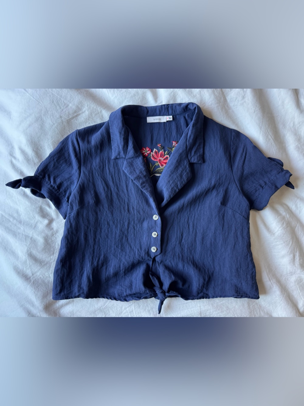 Embroidered button down crop